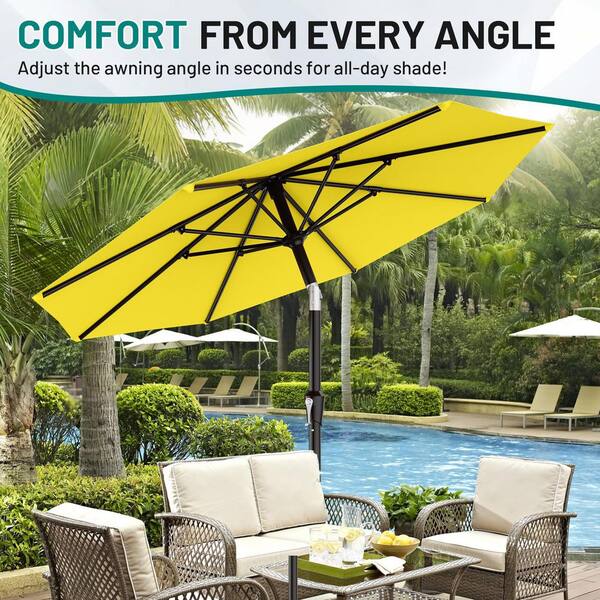 9 foot yellow patio umbrella Blissun ft Solar Umbrella, 32 LED Lighted Umbrella, Table Market Umbrella, Outdoor for Garden, Deck, Backyard, Pool and Beach (Yellow) : Patio, Lawn & Garden foot round umbrella featuring an easy Astella 9 ft. Aluminum Market