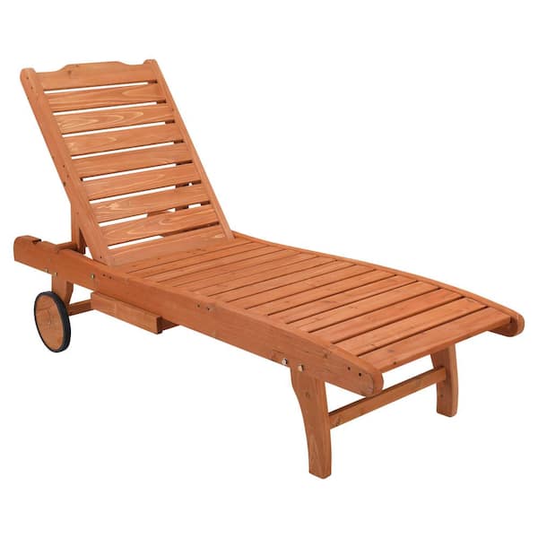 Karl home Wood Recling Outdoor Chaise Lounge with Wheels