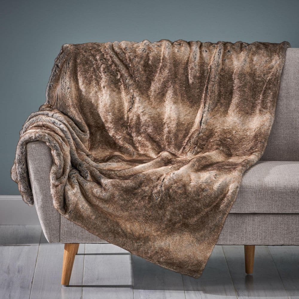 Brown Faux Fur Polyester Throw Blanket for Living Room or Bedroom or Couch,