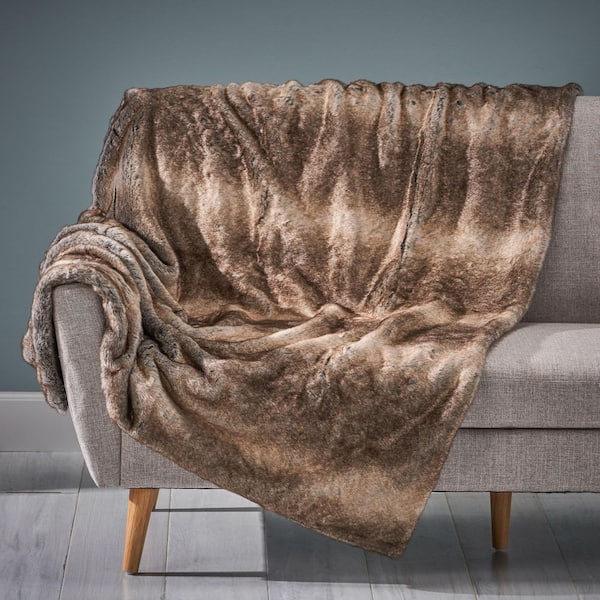Unbranded Brown Faux Fur Polyester Throw Blanket for Living Room or Bedroom or Couch, Bench or Armchair Decorative Element