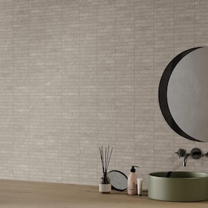 Monolith Silver Gray 11.81 in. x 11.81 in. Stacked Matte Porcelain Mosaic Floor and Wall Tile (0.96 Sq. Ft./Each)