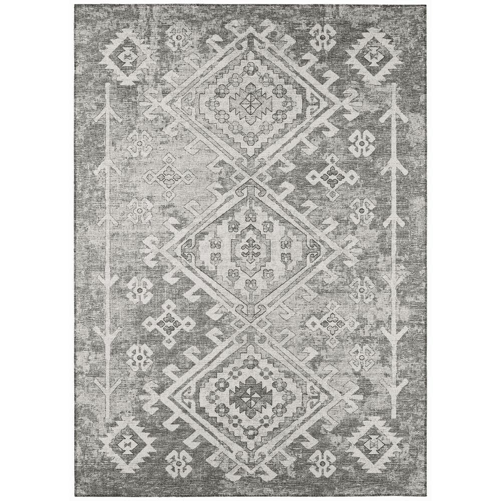 Bravado Grey 3 ft. x 5 ft. Geometric Indoor/Outdoor Washable Area Rug