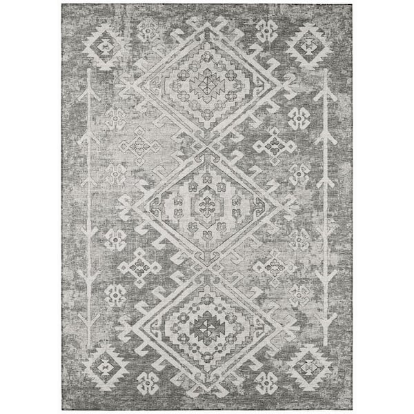 Addison Rugs Bravado Grey 5 ft. x 7 ft. 6 in. Geometric Indoor/Outdoor Washable Area Rug