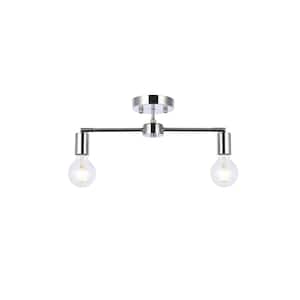 Timless Home 21.5 in. 2-Light Midcentury Modern/School House Chrome Flush Mount with No Bulbs Included
