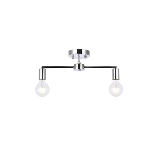 Unbranded Timless Home 21.5 in. 2-Light Midcentury Modern/School House Chrome Flush Mount with No Bulbs Included