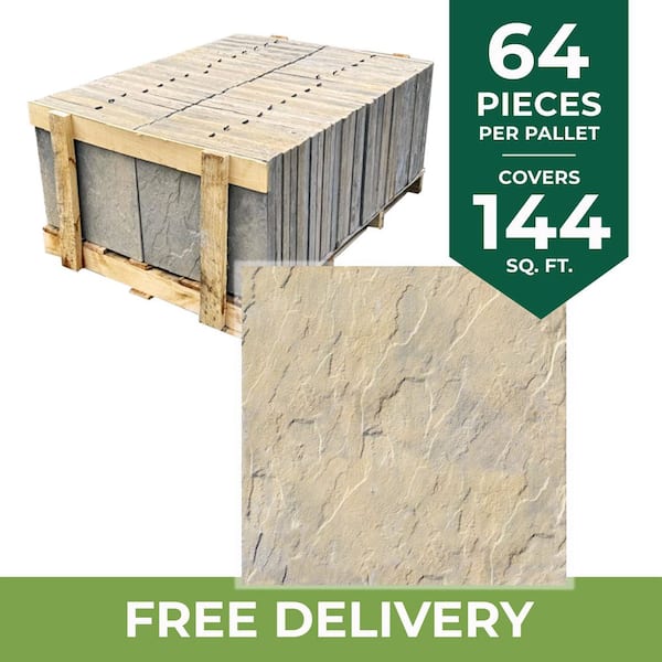 Patio-on-a-Pallet 18 in. x 18 in. Concrete Tan Variegated Traditional Yorkstone Paver (64 Pieces/144 Sq Ft)