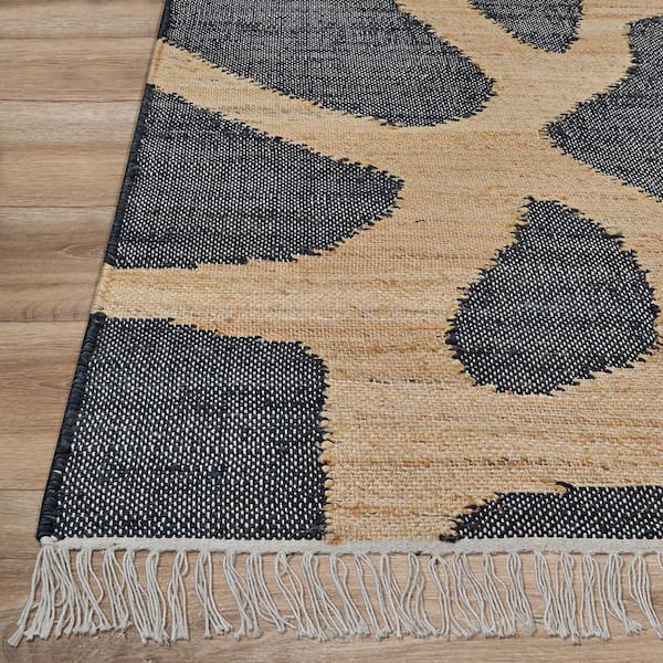 Cosmoros Karo Natural-Black 6 ft. x 9 ft. Abstract Bohemian Global Indoor Area Rug