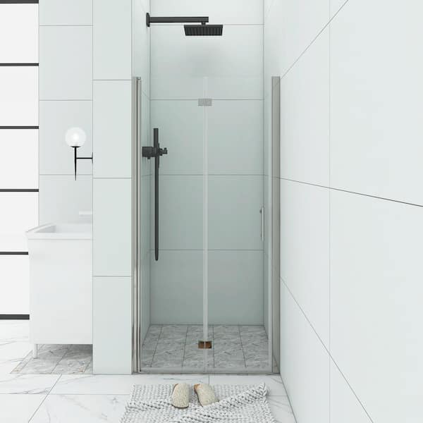 JimsMaison 32 in. to 33.3 in. W x 72 in. H Bi-fold Semi Frameless Shower Door in Chrome Finish with Clear Tempered Glass