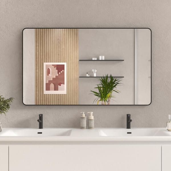 Blisstyle Matte Black 60 in W x 36 in. H Farmhose Rectangle Aluminum Framed Mirror Wall Mirror Vanity Mirror