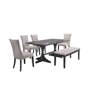 Anderson 6-Piece Rectangular Wood Dining Table Set Beige Linen Fabric Chairs and Bench