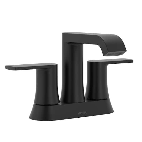 Genta 4 in. Centerset Double-Handle Bathroom Faucet with Drain Kit Included in Matte Black