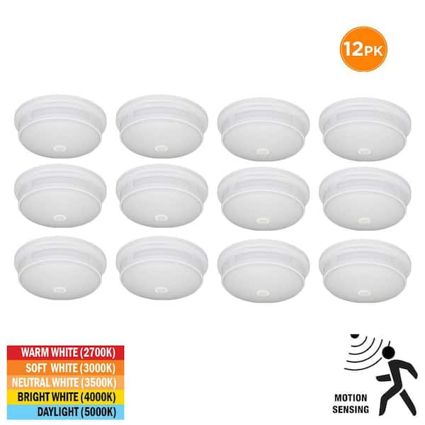 Greenhaven 11 in. 1-Light White Motion Sensing LED Outdoor Flush Mount Ceiling Light Adjustable CCT (12-Pack)