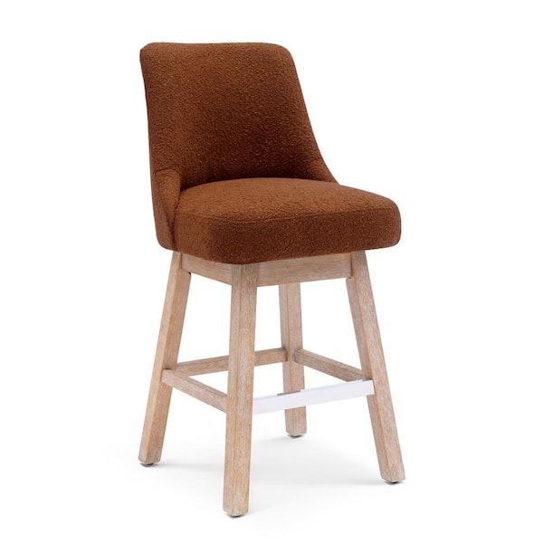 WESTINFURNITURE 26 in. Stain Resistant Boucle Upholstered Counter Height Wood Frame Swivel Bar Stool in Rust Orange