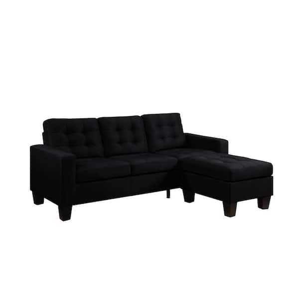 HomeRoots Amelia 81 in. Rolled Arm Linen Rectangle Sofa in Black