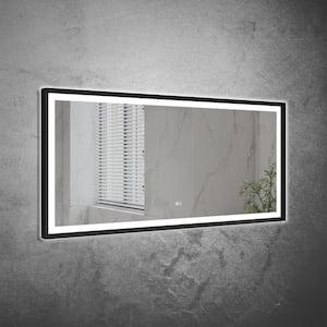 60 in. W x 28 in. H Large Rectangular Framed Front Backlit Light Slope ETL-listed LED Bathroom Vanity Mirror in Black