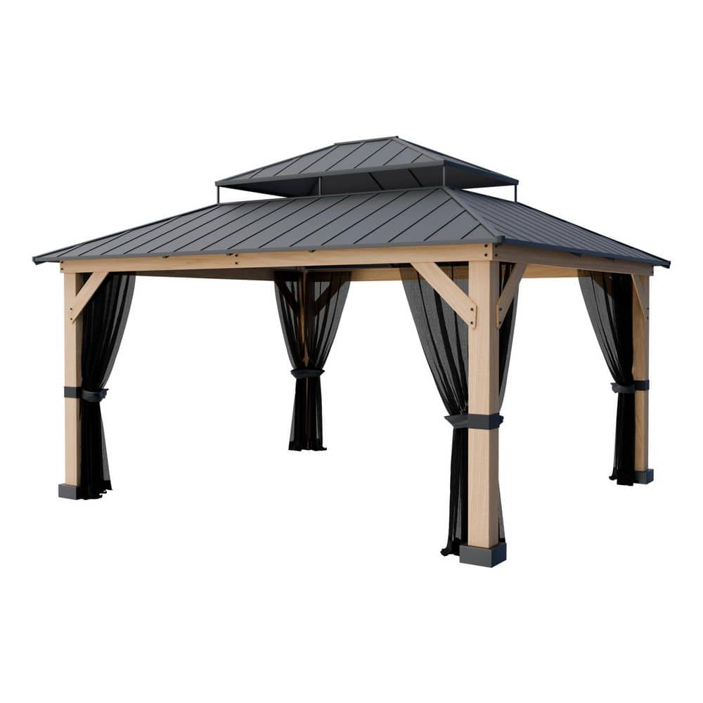 11 ft. x 13 ft. Hardtop Gazebo with Galvanized Steel Roof, Double Roof Vent and Curtains, Wood-Look Frame for Patio price history on PriceWatchPro