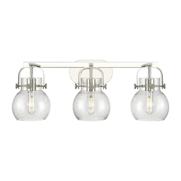 Innovations Pilaster II Sphere 26.5 in. 3-Light Polished Nickel Vanity Light with Glass Shade