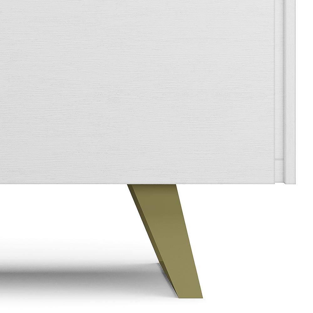 White Acacia Wood Industrial TV Media Stand with Cabinet