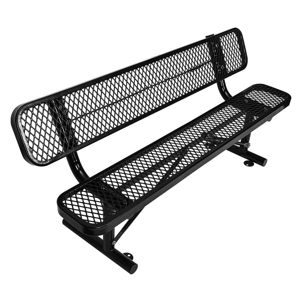6 ft. Metal Outdoor Bench with Backrest in Black