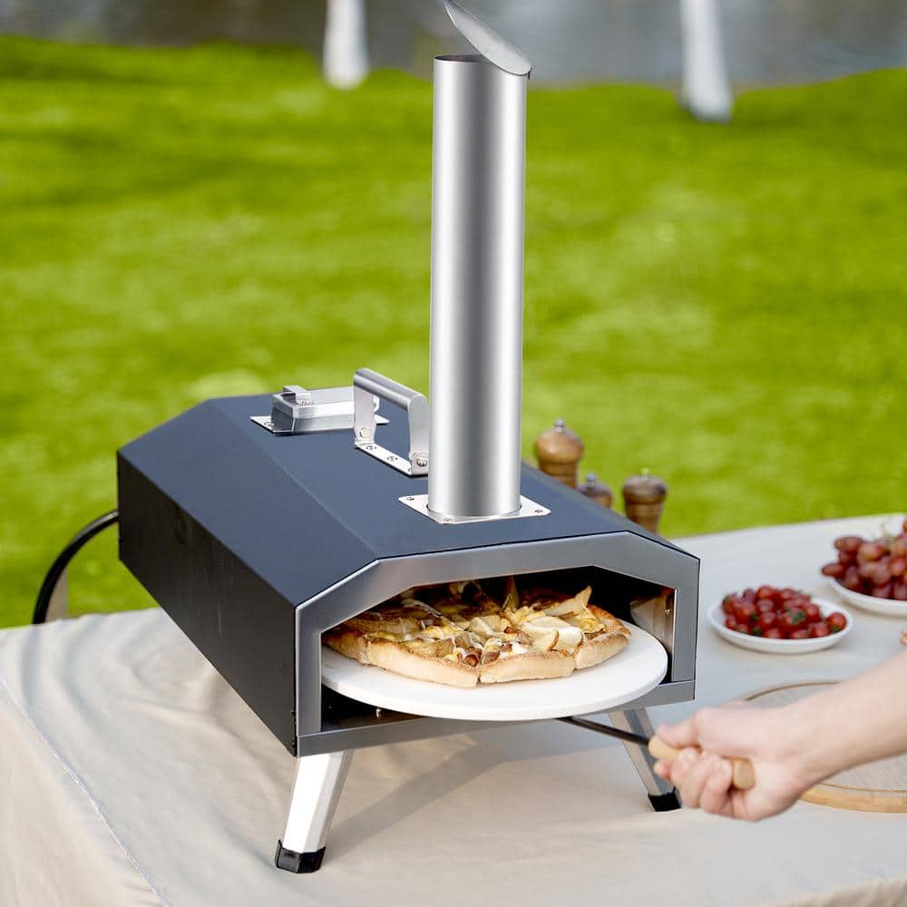 VEVOR 12-Inch Black and Stainless Steel Gas and Wood Outdoor Pizza Oven