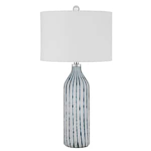 30 in. Aqua and Gray Glass Table Lamp with White Drum Shade