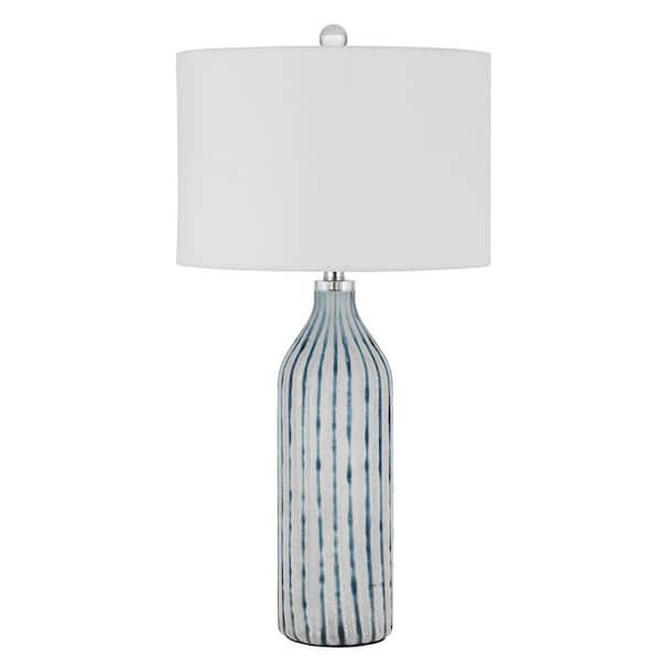 HomeRoots 30 in. Aqua and Gray Glass Table Lamp with White Drum Shade
