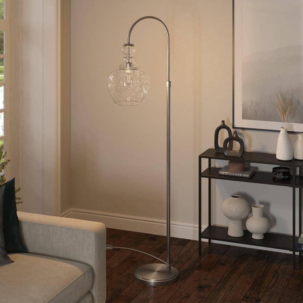 Brushed Nickel Arc Floor Lamp with Seeded Glass Shade
