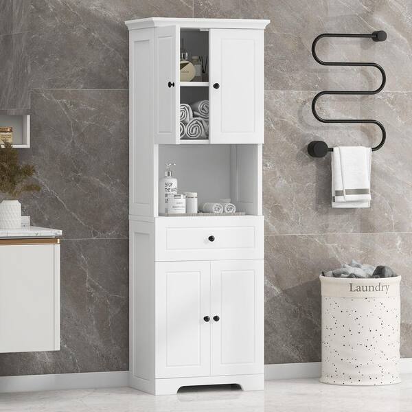 23.6 in. W x 13.8 in. D x 67.7 in. H White Linen Cabinet with 4