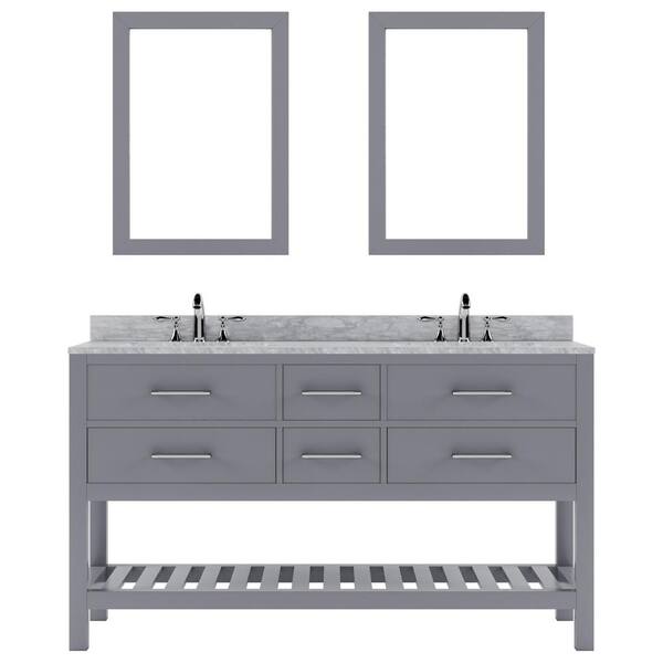 Virtu USA Caroline Estate 60 in. W x 22 in. D x 34 in. H Double Sink Bath Vanity in Gray with Marble Top and Mirror