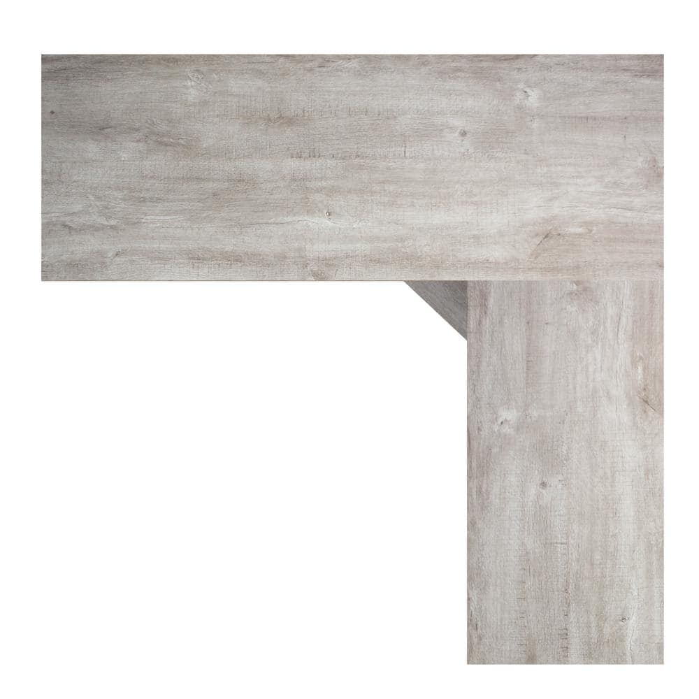 Washed Gray Wood Corner L-Desk with Keyboard Tray and Filing Cabinet