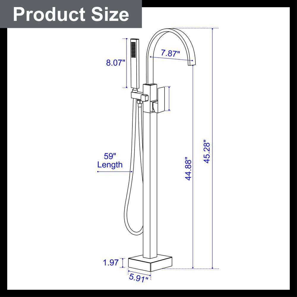 Matte Black Brass Freestanding Waterfall Tub Faucet with Hand Shower