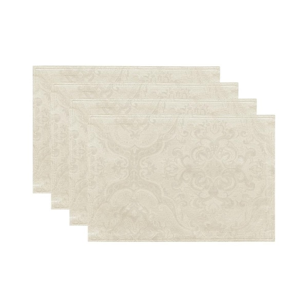 Threadmade Home Caiden Elegance Damask Placemat, Set of 4, Ivory - 13"W x 19"L