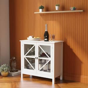 White Accent Buffet Sideboard Storage Cabinet with Double Glass Doors