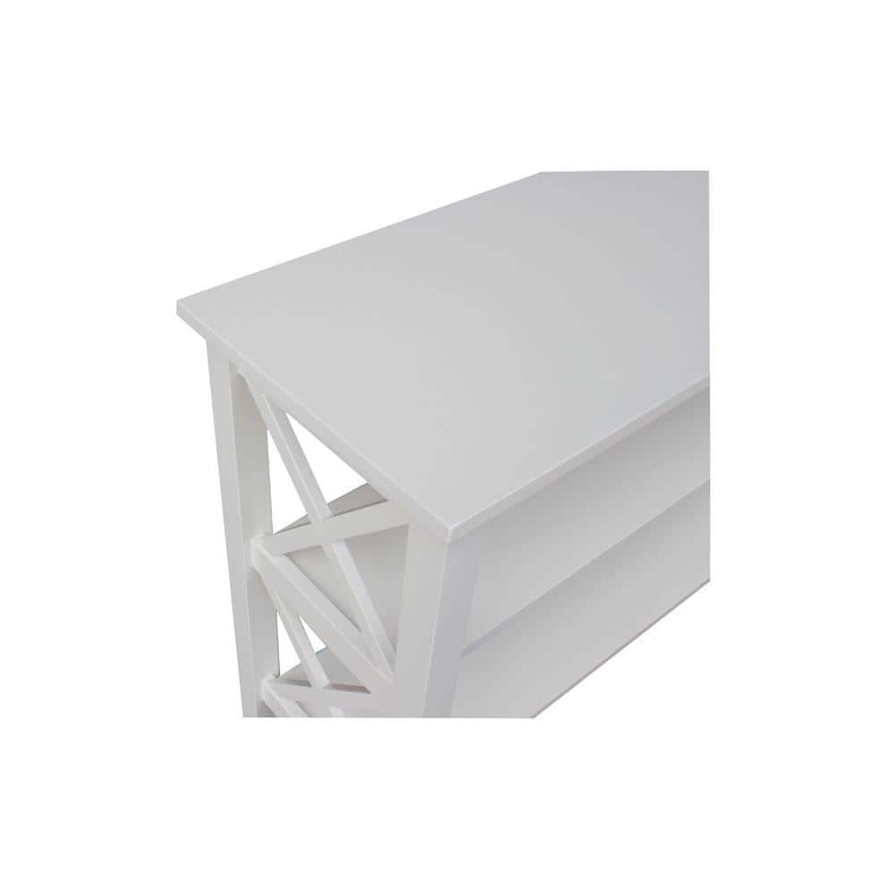 White Solid Wood Rectangular Console Table with Shelves