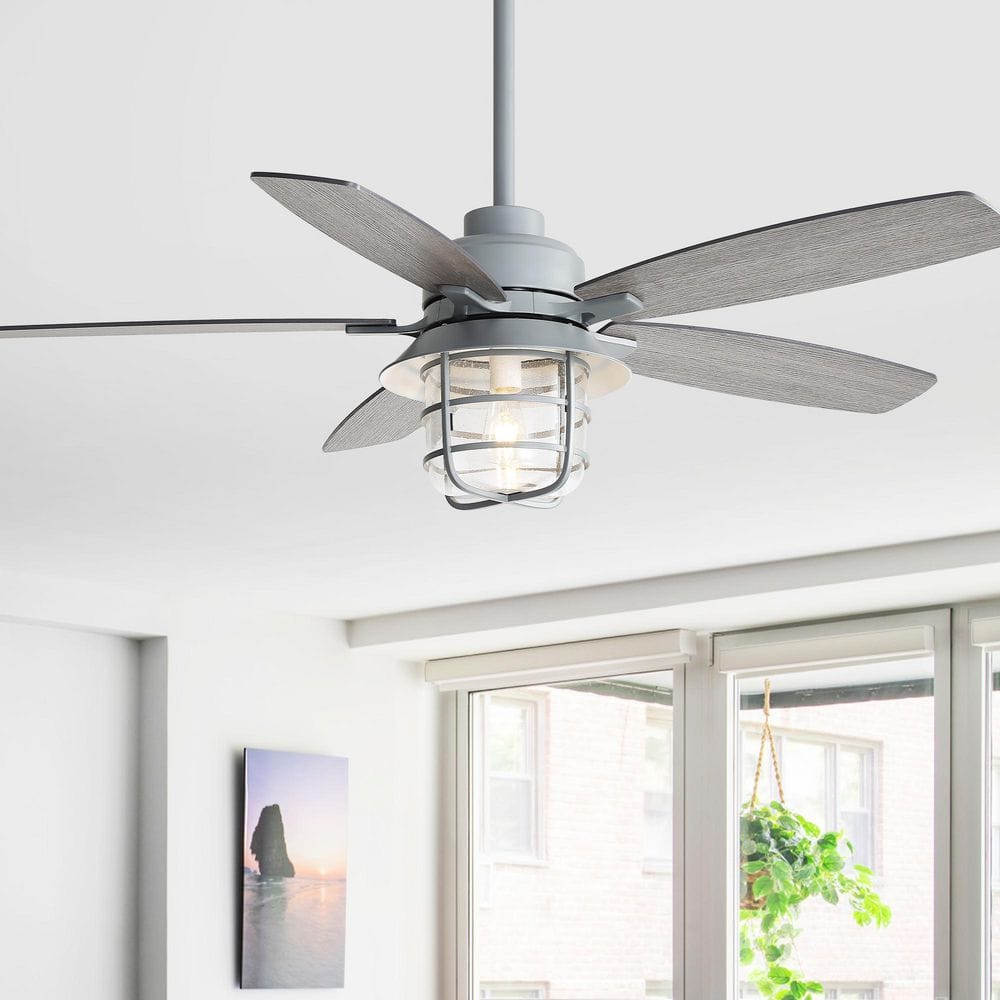 52 in. Indoor Gray Downrod Mount Standard Ceiling Fan with Light and Remote Control price history on PriceWatchPro