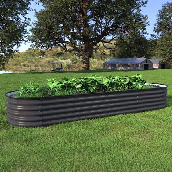 VEIKOUS 8 ft. x 2 ft. x 1.4 ft. Galvanized Raised Garden Bed 9-in-1 Planter Box Outdoor, Dark Gray
