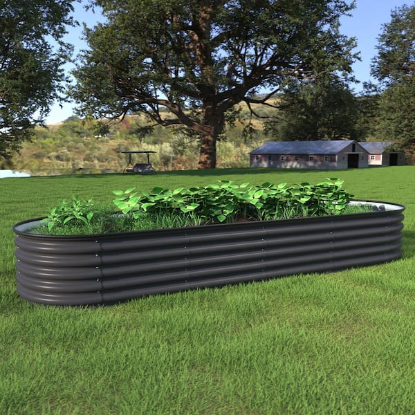 VEIKOUS - 8 ft. x 2 ft. x 1.4 ft. Galvanized Raised Garden Bed 9-in-1 Planter Box Outdoor, Dark Gray