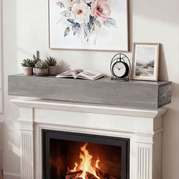 Sleek and Modern Gray 60 in. Solid Wood Decorative Wall Shelf, Fireplace Mantel-Rustic Cedar, 50 lb Load Capacity