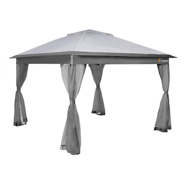 Tidoin 11 ft. x 11 ft. Gray Portable Gazebos with Mosquito Netting, Double Roof Tops and Curtain Screens Waterproof