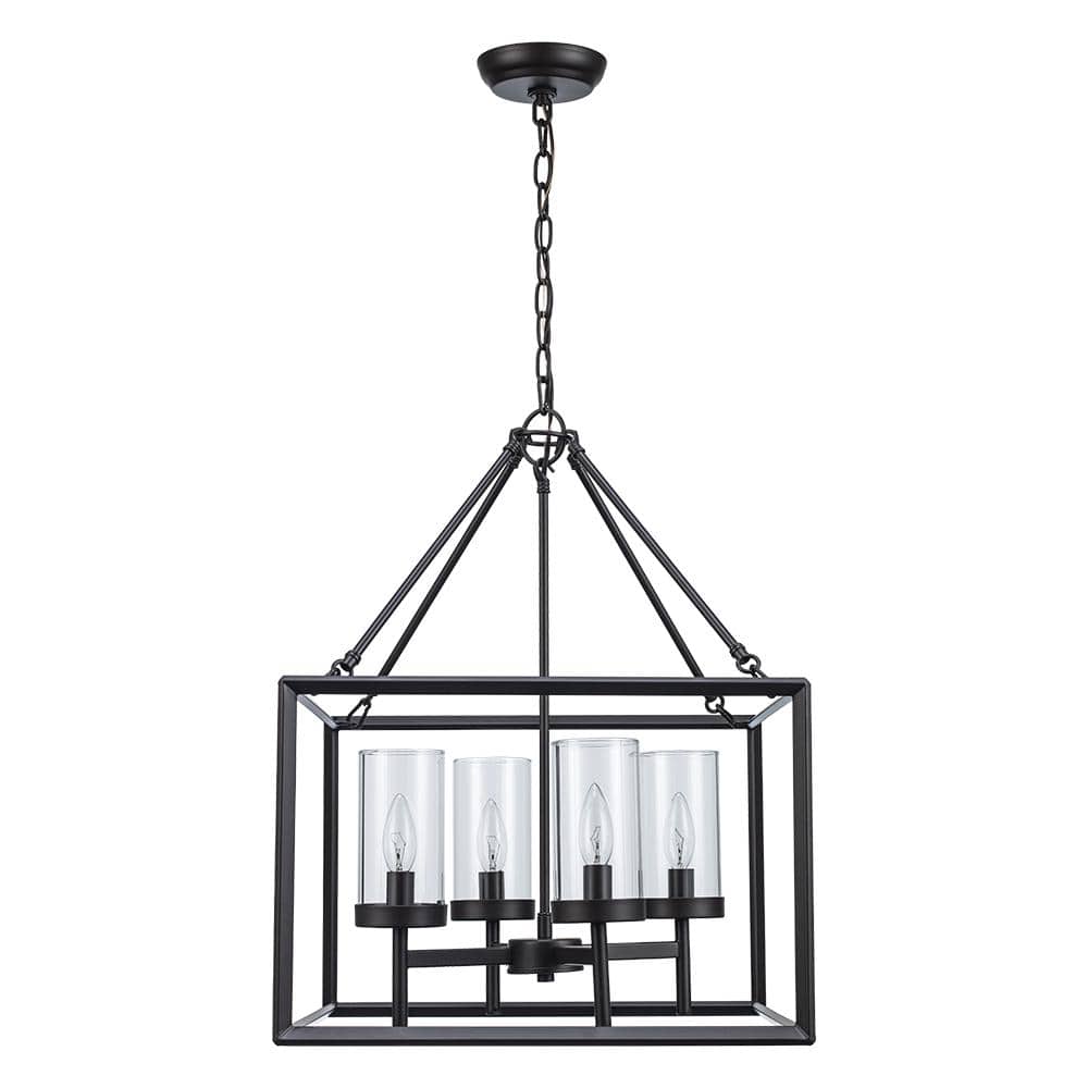 Bronze Rectangular Metal Chandelier with Clear Glass Shades