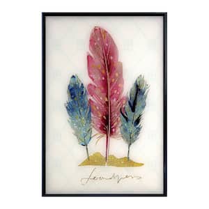 "Golden Edge Feather" Glass Framed Wall Decorate Art Print 24 in. x 18 in.