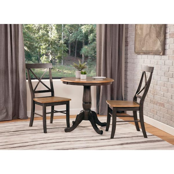 International Concepts Hampton 3-Piece 30 in. Hickory/Coal Round Solid Wood Dining Set with X-Back Chairs