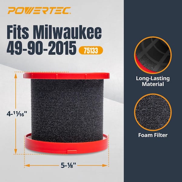 Foam Wet Filter for Milwaukee M18 0880-20, 0970-20 & M12 0960-20, 0960-21 Wet/Dry Vacuums, Filter Replacement (4-Pack)