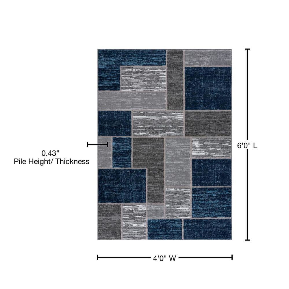 Blue and Gray Geometric Synthetic 4' x 6' Area Rug