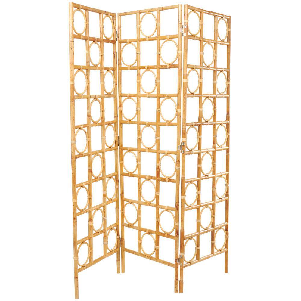 Litton Lane 6 ft. Brown 3Panel Geometric Handmade Woven Geometric Room