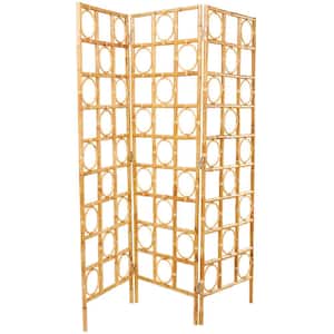 6 ft. Brown 3-Panel Geometric Handmade Woven Geometric Room Divider Screen with Open Frame Design