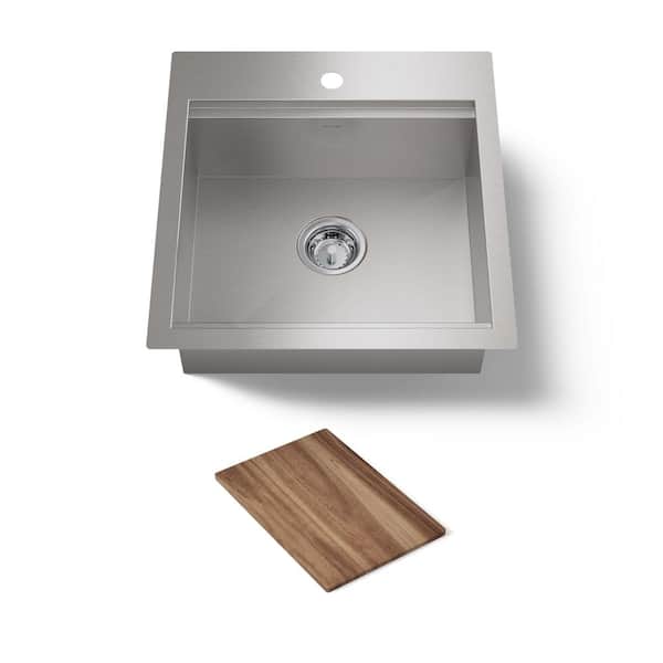 Lyric Drop-In Workstation Stainless Steel 22 in 1-Hole Single Bowl Kitchen Sink with Integrated Ledge and Accessories
