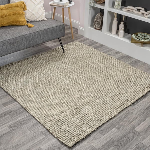 JONATHAN Y Pata Hand Woven Chunky Jute Gray 6 ft. Square Area Rug