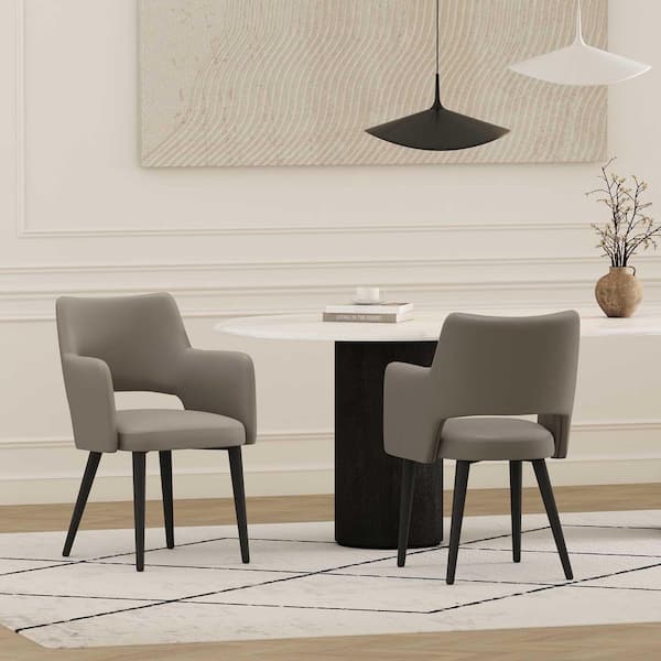 Set Of 2 Taupe Faux Leather Dining Chairs Set Of 2 Taupe Faux Leather Dining Chairs