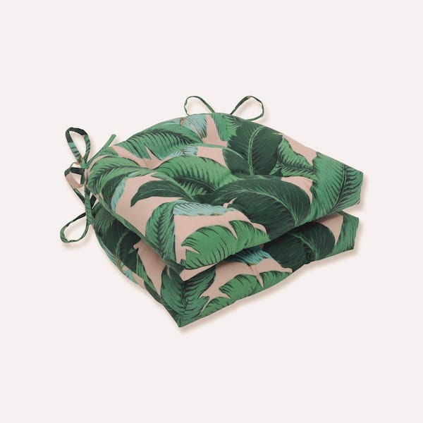 Pillow Perfect Floral 16 in. x 15.5 in. Outdoor Dining Chair Cushion in Green/Pink/Blue (Set of 2)